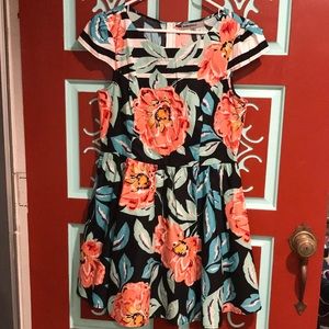 Floral Coral & Mint Hoop Skirt Mini Dress Sz XL